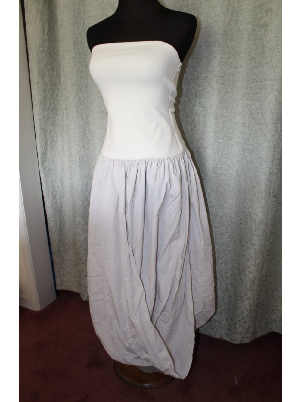 Zara Strapless Midi Dress Size XS Sleek Fitted Bodice Bubble balloon skirt Party - Picture 8 of 10